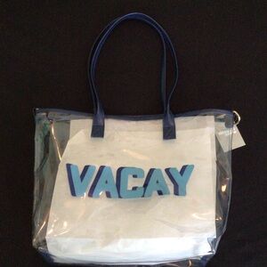 Clear VACAY Tote Bag with Blue Accents